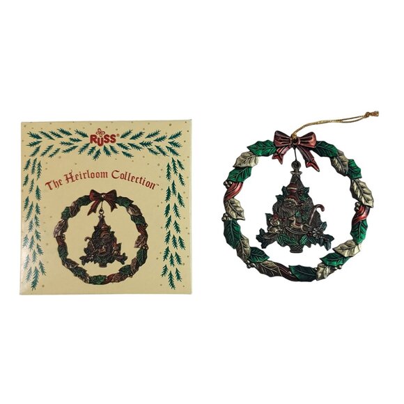 Russ Heirloom Collection Christmas Ornament Wreath Tree Presents Metal Vintage - Picture 1 of 7